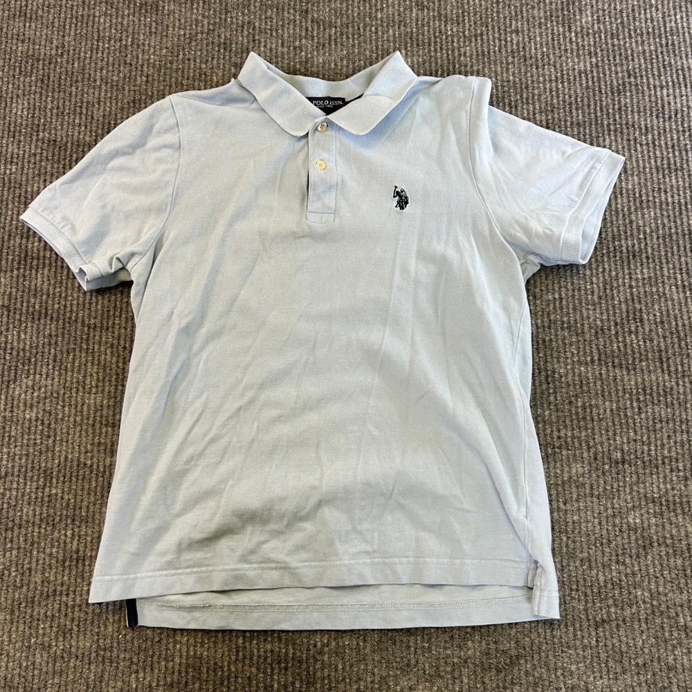 US Polo Assn Boys XXL 18 Light Blue Short Sleeve Pique Polo Shirt Logo 1125